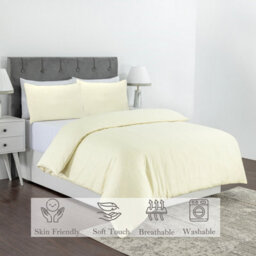 MHG Living Stripe Duvet Cover Set - Hotel Quality Soft Polycotton Blend With Button Fastening - (King, Cream) - thumbnail 6
