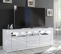 Furneo White Tv Stand 160Cm Unit Cabinet Matt & High Gloss Clifton 18 White Led Lights - thumbnail 1