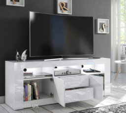 Furneo White Tv Stand 160Cm Unit Cabinet Matt & High Gloss Clifton 18 White Led Lights - thumbnail 2