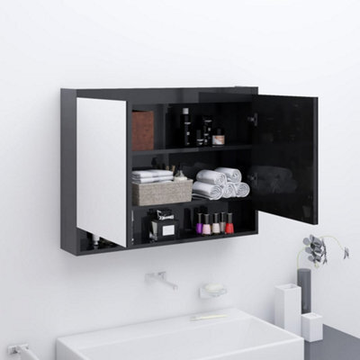 Berkfield Bathroom Mirror Cabinet 80X15X60 Cm Mdf Shining Black - image 1