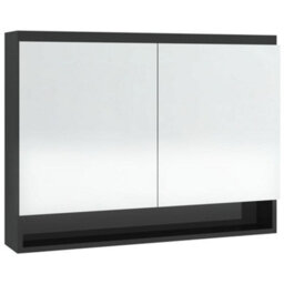Berkfield Bathroom Mirror Cabinet 80X15X60 Cm Mdf Shining Black - thumbnail 4