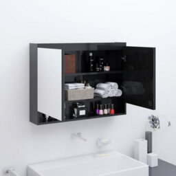 Berkfield Bathroom Mirror Cabinet 80X15X60 Cm Mdf Shining Black - thumbnail 1