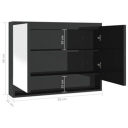 Berkfield Bathroom Mirror Cabinet 80X15X60 Cm Mdf Shining Black - thumbnail 8