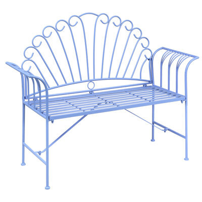 Wyld And Coco Outdoor Metal Bench Light Blue 2-Seater Vintage Style With Flared Armrests - image 1