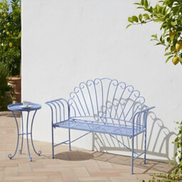 Wyld And Coco Outdoor Metal Bench Light Blue 2-Seater Vintage Style With Flared Armrests - thumbnail 2