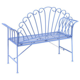Wyld And Coco Outdoor Metal Bench Light Blue 2-Seater Vintage Style With Flared Armrests - thumbnail 4