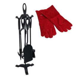 AB Tools Fire Fireside Fireplace Log Burner Companion Set 5Pc & Heat Resistant Gloves