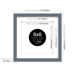 "6X6"" Grey Picture Frame - 6X6"" Square Frame With 5X5"" Mount For 6X6""/5X5"" Pictures Vintage Style Thin Edge, 1 Pack" - thumbnail 2