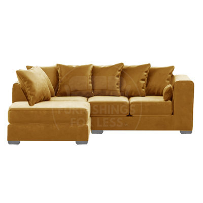 Furnishings For Less UK Ella Boxed Arm Plush Velvet 3 To 4 Seater L Shaped Corner Sofa  Gold Left Hand Facing