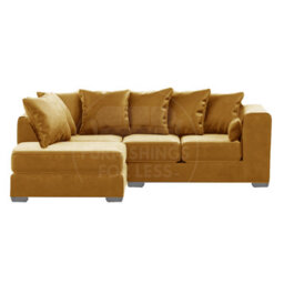 Furnishings For Less UK Ella Boxed Arm Plush Velvet 3 To 4 Seater L Shaped Corner Sofa  Gold Left Hand Facing