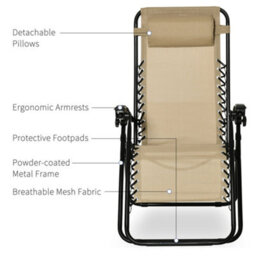 Outsunny 3Pc Zero Gravity Chairs Sun Lounger Table Set W/ Cup Holders, Beige - thumbnail 7
