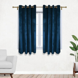 Ameha Navy Crushed Blackout Velvet Curtain Luxury Bedroom Kitchen Window Curtains Pair 66'' X 54''  With 2 X Tie Backs - thumbnail 4