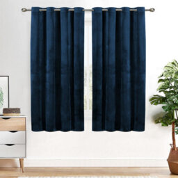 Ameha Navy Crushed Blackout Velvet Curtain Luxury Bedroom Kitchen Window Curtains Pair 66'' X 54''  With 2 X Tie Backs - thumbnail 5