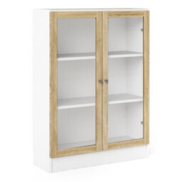 Furniture To Go Basic Low Wide Display Cabinet In White (2 Shelves) With 2 Glass Doors In Oak - thumbnail 3