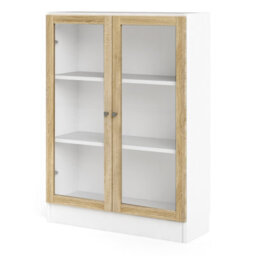Furniture To Go Basic Low Wide Display Cabinet In White (2 Shelves) With 2 Glass Doors In Oak - thumbnail 6
