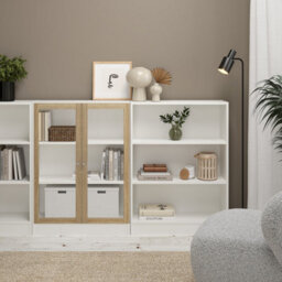 Furniture To Go Basic Low Wide Display Cabinet In White (2 Shelves) With 2 Glass Doors In Oak - thumbnail 8