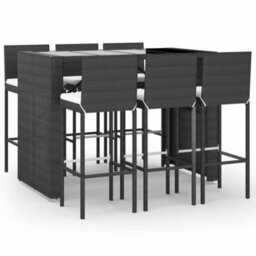 Berkfield 7 Piece Garden Bar Set With Cushions Black Poly Rattan - thumbnail 2