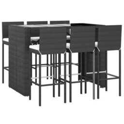 Berkfield 7 Piece Garden Bar Set With Cushions Black Poly Rattan - thumbnail 3