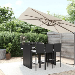 Berkfield 7 Piece Garden Bar Set With Cushions Black Poly Rattan - thumbnail 1