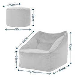 icon Natalia Velvet Adults Bean Bag Armchair And Pouffe, Ready Filled Large Beanbag And Footstool Midnight Blue - thumbnail 8