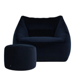 icon Natalia Velvet Adults Bean Bag Armchair And Pouffe, Ready Filled Large Beanbag And Footstool Midnight Blue - thumbnail 5