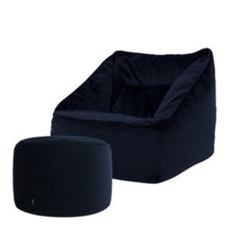 icon Natalia Velvet Adults Bean Bag Armchair And Pouffe, Ready Filled Large Beanbag And Footstool Midnight Blue - thumbnail 1