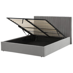 Beliani Ottoman Bed Velvet Vion 160 X 200 Cm (Eu King Size) Grey - thumbnail 1