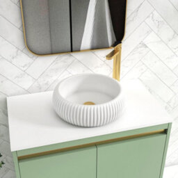 Royal Bathrooms Orion 800mm Mint Sage Floor Standing Plain White Countertop Vanity Unit 2 Door With Milan Basin & Brushed Brass Accent Trim - thumbnail 5