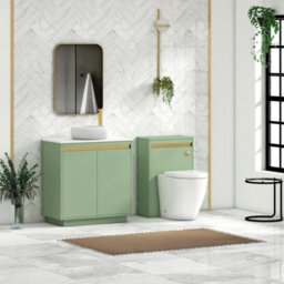 Royal Bathrooms Orion 800mm Mint Sage Floor Standing Plain White Countertop Vanity Unit 2 Door With Milan Basin & Brushed Brass Accent Trim - thumbnail 3
