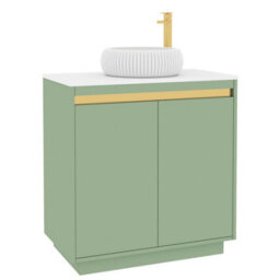 Royal Bathrooms Orion 800mm Mint Sage Floor Standing Plain White Countertop Vanity Unit 2 Door With Milan Basin & Brushed Brass Accent Trim - thumbnail 6