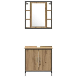 Berkfield Modern 4 Piece Bathroom Furniture Set Artisan Oak Engineered Wood - thumbnail 9
