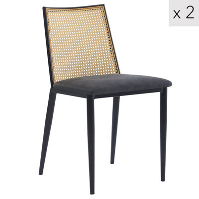 Nordlys Set Of 2 Metal Dining Chairs With Cane Backs And Black Faux Leather Seats Modern Design Style Dining Room - image 1