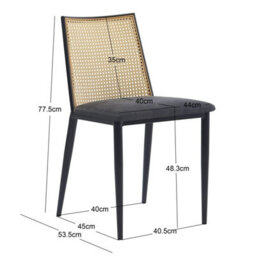 Nordlys Set Of 2 Metal Dining Chairs With Cane Backs And Black Faux Leather Seats Modern Design Style Dining Room - thumbnail 6