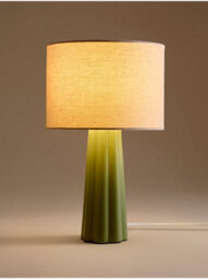 Deenz Ceramic Large Table Lamp Triangle/cone Ribbed Base Matching Drum Linen Details Fabric Shade Brighten Up Home Green 35X21 Cm - thumbnail 2
