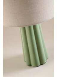 Deenz Ceramic Large Table Lamp Triangle/cone Ribbed Base Matching Drum Linen Details Fabric Shade Brighten Up Home Green 35X21 Cm - thumbnail 3