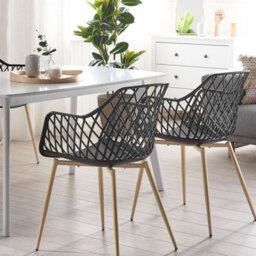 Beliani 2-Pack Dining Chairs Black Open Net Back - Matte Synthetic Seats, Metal Legs, Scandinavian Style - thumbnail 2