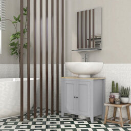 Kleankin Bathroom Pedestal Under Sink Cabinet With Adjustable Shelf, Grey - thumbnail 8