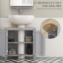Kleankin Bathroom Pedestal Under Sink Cabinet With Adjustable Shelf, Grey - thumbnail 4