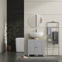Kleankin Bathroom Pedestal Under Sink Cabinet With Adjustable Shelf, Grey - thumbnail 7