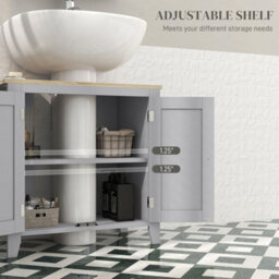 Kleankin Bathroom Pedestal Under Sink Cabinet With Adjustable Shelf, Grey - thumbnail 5