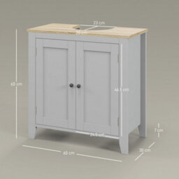 Kleankin Bathroom Pedestal Under Sink Cabinet With Adjustable Shelf, Grey - thumbnail 3