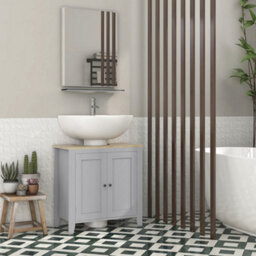Kleankin Bathroom Pedestal Under Sink Cabinet With Adjustable Shelf, Grey