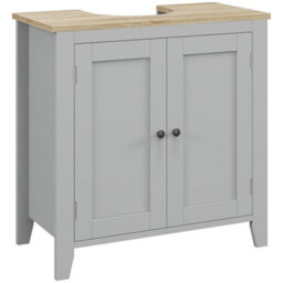 Kleankin Bathroom Pedestal Under Sink Cabinet With Adjustable Shelf, Grey - thumbnail 2