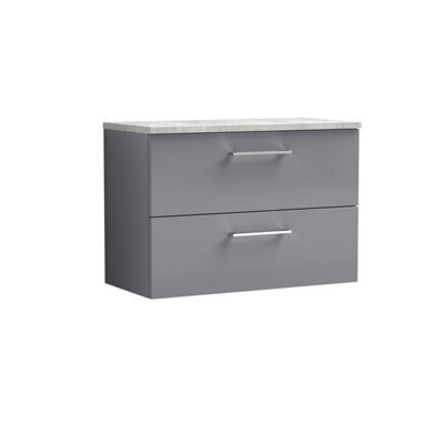 Balterley Bramshall 800mm Wall Hung 2 Drawer Vanity Unit With Laminate Worktop For Stylish Compact Bathroom Storage - Satin Grey - image 1