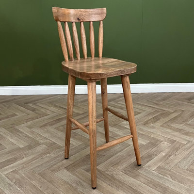 Elm Home And Garden Kitchen Breakfast Bar Stool With Back Solid Wooden Oak Finish Fully Assembled 77Cm Seat Height - image 1
