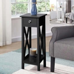 Plant Side Table Telephone Nightstand Wooden End Table W/ Drawer & Storage Shelf - thumbnail 1