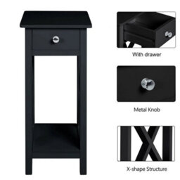 Plant Side Table Telephone Nightstand Wooden End Table W/ Drawer & Storage Shelf - thumbnail 4