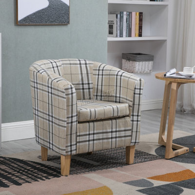 Westwood Linen Fabric Sofa Armchair Office Reception Tub Chair Living Room Cream Checked - image 1
