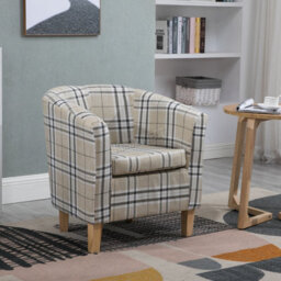 Westwood Linen Fabric Sofa Armchair Office Reception Tub Chair Living Room Cream Checked - thumbnail 1
