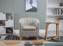 Westwood Linen Fabric Sofa Armchair Office Reception Tub Chair Living Room Cream Checked - thumbnail 2